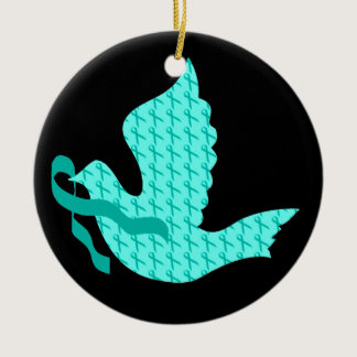 Dove of Hope Teal Ribbon - Ovarian Cancer Ceramic Ornament