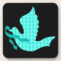 Dove of Hope Teal Ribbon - Ovarian Cancer Drink Coaster