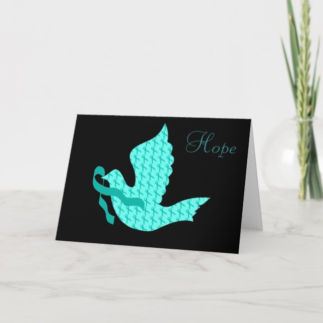 Dove of Hope Teal Ribbon - Ovarian Cancer Holiday Card (Front)