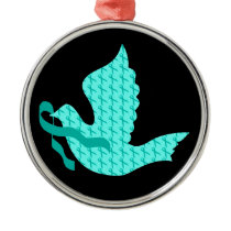 Dove of Hope Teal Ribbon - Ovarian Cancer Metal Ornament
