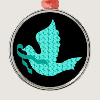Dove of Hope Teal Ribbon - Ovarian Cancer Metal Ornament