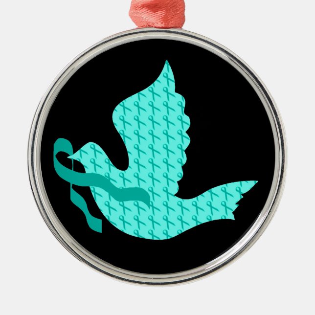Dove of Hope Teal Ribbon - Ovarian Cancer Metal Ornament (Front)