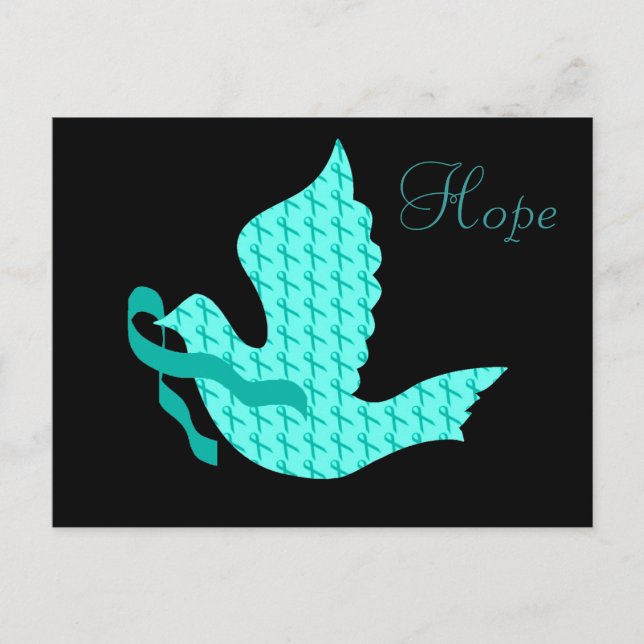 Dove of Hope Teal Ribbon - Ovarian Cancer Postcard (Front)