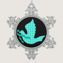 Dove of Hope Teal Ribbon - Ovarian Cancer Snowflake Pewter Christmas Ornament