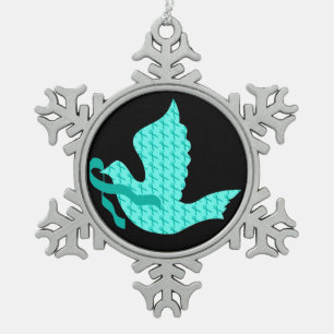 Dove of Hope Teal Ribbon - Ovarian Cancer Snowflake Pewter Christmas Ornament