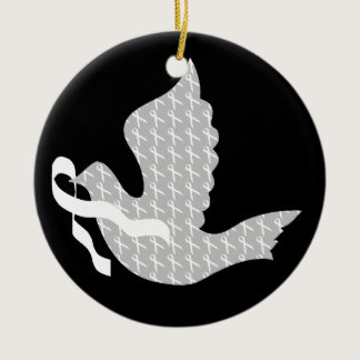 Dove of Hope White Ribbon - Lung Cancer Ceramic Ornament