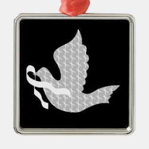 Dove of Hope White Ribbon - Lung Cancer Metal Ornament