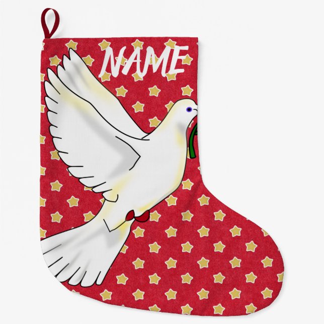 DOVE OF PEACE Christmas Stocking CUSTOMIZABLE NAME (Front)