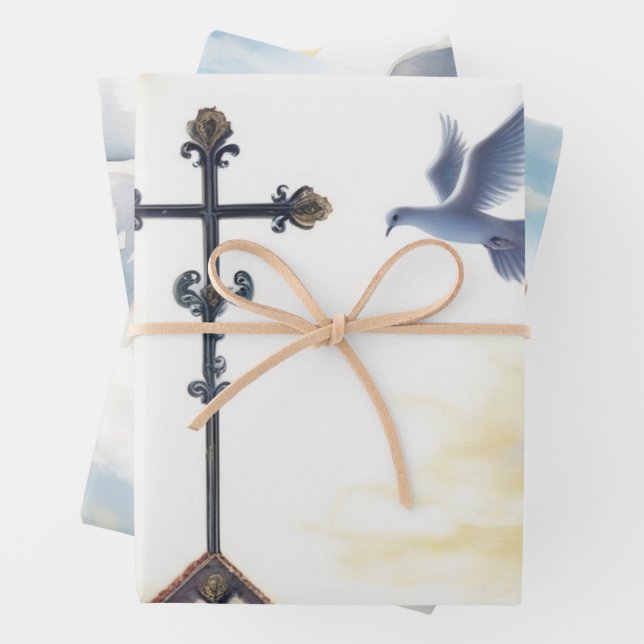 Dove of Peace & Cross Reflection Wrapping Paper Sheets (In situ)