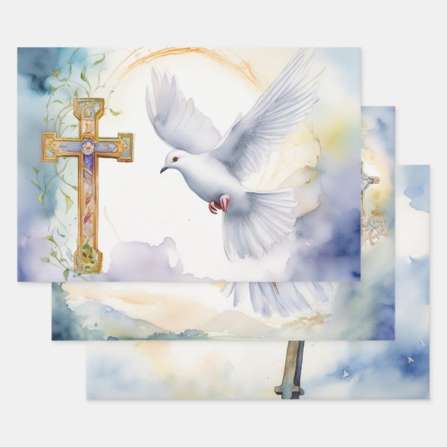 Dove of Peace & Cross Serenity Wrapping Paper Sheets (Set)