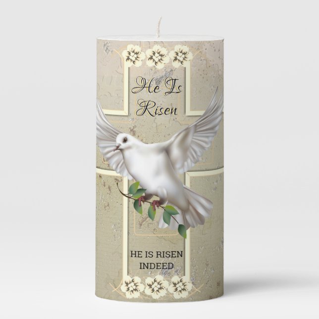 Dove of Peace Easter Church Pillar Candle (Front)
