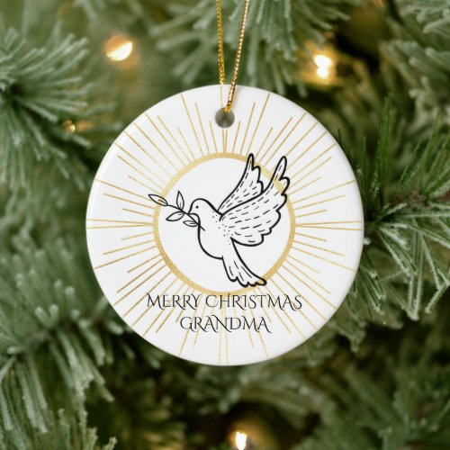 Dove of Peace Editable Grandma Black Gold White Ceramic Ornament