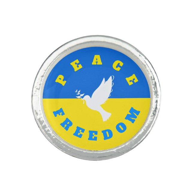 Dove of Peace - Flag of Ukraine - Freedom - Peace  Ring (Front)