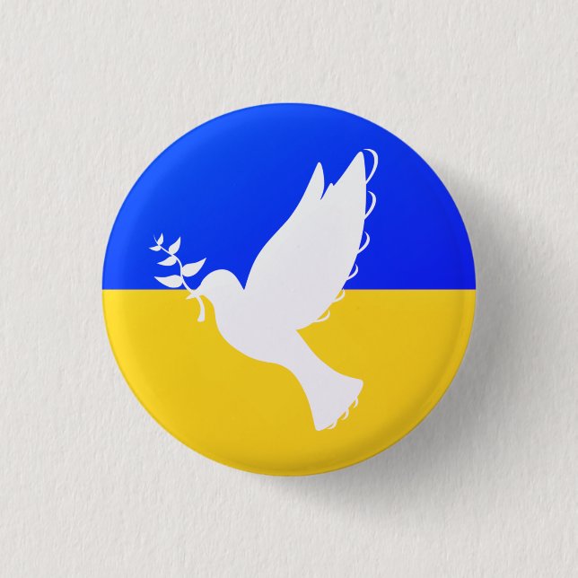 Dove of Peace - Flag of Ukraine - Peace Button  (Front)