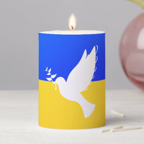 Dove of Peace Flag of Ukraine Peace Pillar Candle 