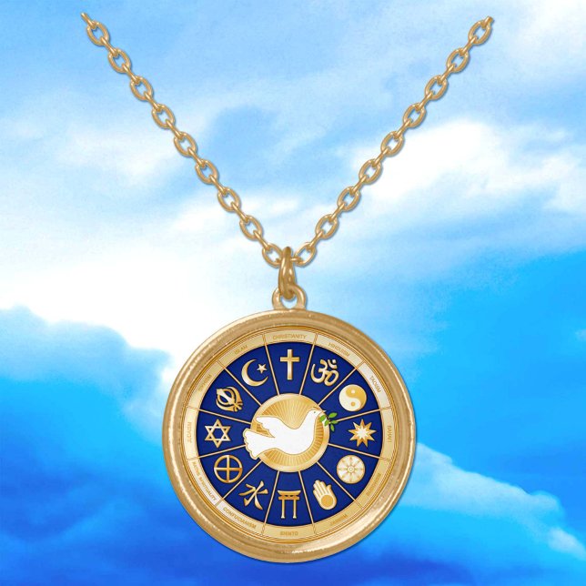 Dove of Peace Gold Plated Necklace (Dove of Peace Gold Plated Necklace. Gold icons of world faiths, a symbol of harmony.)