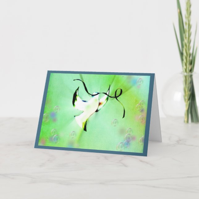 Dove of peace holding a ribbon holiday card (Front)