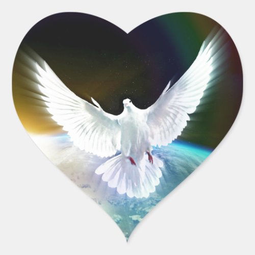 Dove of Peace Holy Spirit over Earth with Rainbow Heart Sticker