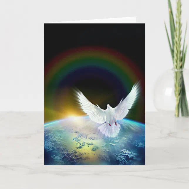 Dove Of Peace Holy Spirit Over Earth With Rainbow Holiday Card Zazzle 5080