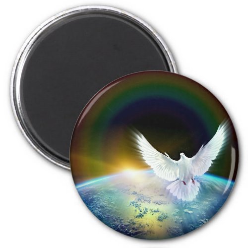 Dove of Peace Holy Spirit over Earth with Rainbow Magnet