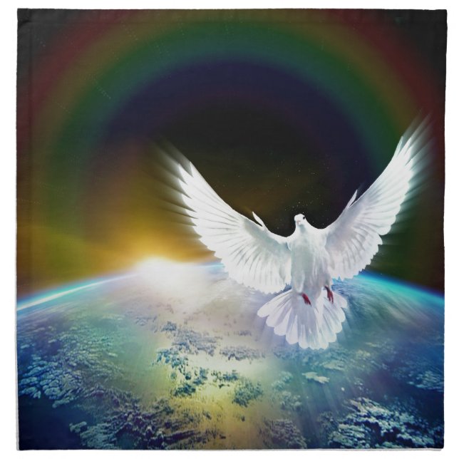 Dove of Peace Holy Spirit over Earth with Rainbow. Napkin (Front)