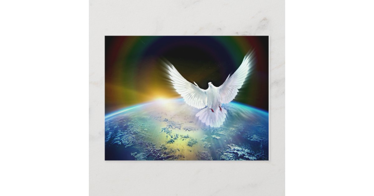 Dove of Peace Holy Spirit over Earth with Rainbow. Postcard | Zazzle