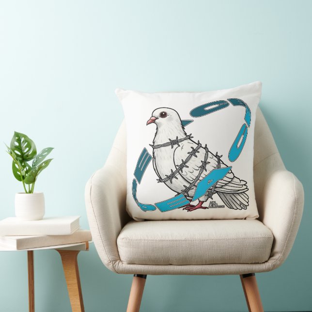 Dove of peace in Barbed Wire Embrace Throw Pillow (Chair)