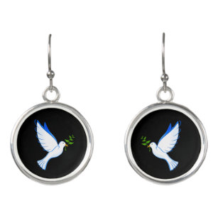 Dove of Peace on Black Drop Earrings