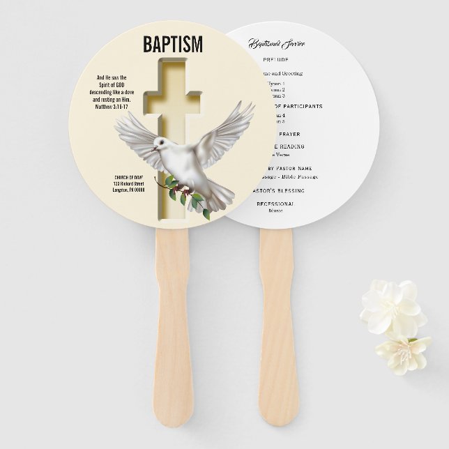 Dove of Peace Order of Service Baptismal Hand Fan (Front and Back)