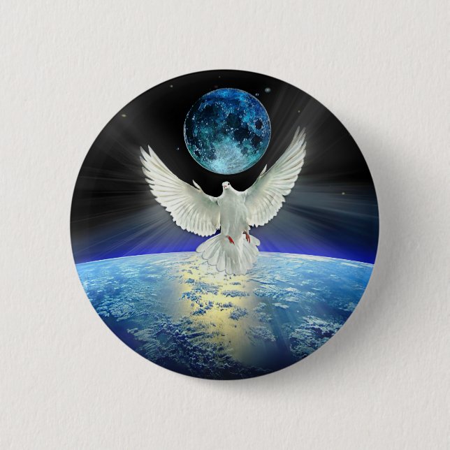 Dove of Peace over Earth from Space Button (Front)