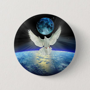 Dove of Peace over Earth from Space Button