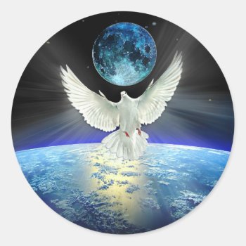 Dove Of Peace Over Earth From Space Classic Round Sticker by Eloquents at Zazzle