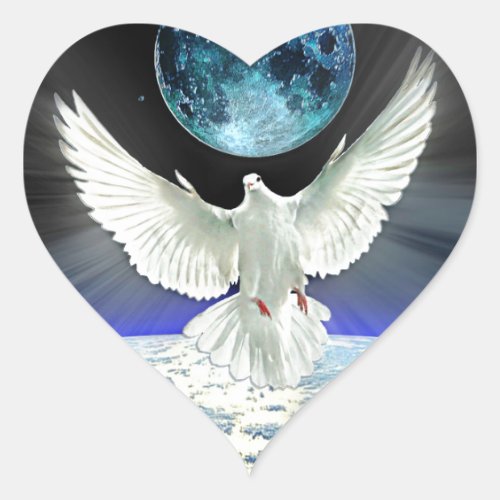 Dove of Peace over Earth from Space Heart Sticker