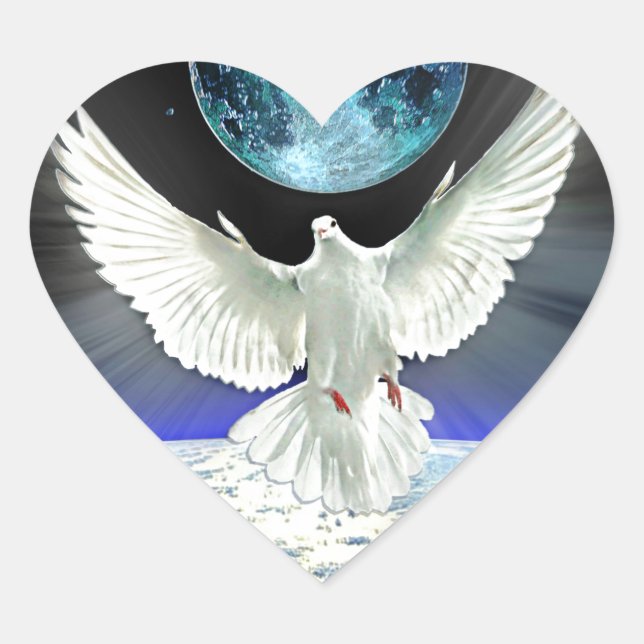 Dove of Peace over Earth from Space Heart Sticker (Front)