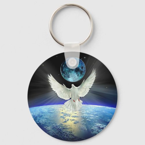 Dove of Peace over Earth from Space Keychain