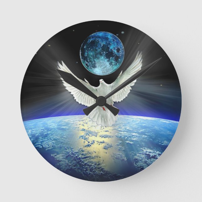 Dove of Peace over Earth from Space Round Clock (Front)