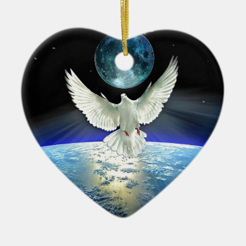Dove of Peace over Planet Earth Ceramic Ornament