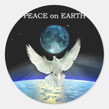 Dove Of Peace Over Planet Earth Classic Round Sticker by Eloquents at Zazzle