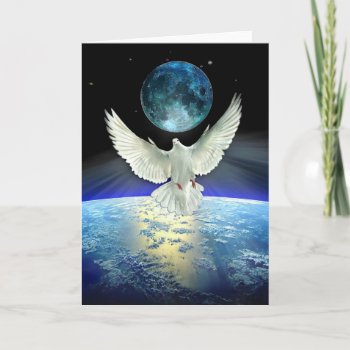 Dove Of Peace Over Planet Earth Holiday Card by Eloquents at Zazzle