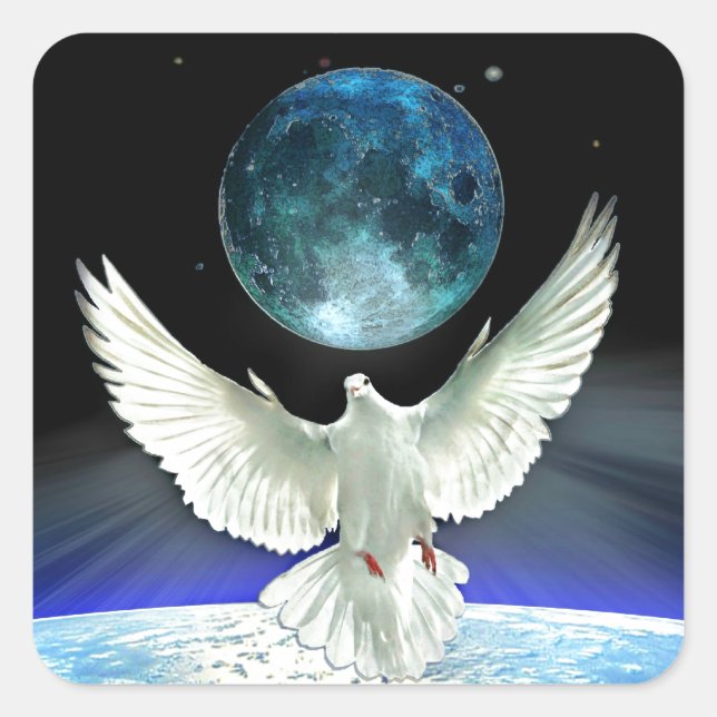 Dove of Peace over Planet Earth Square Sticker (Front)