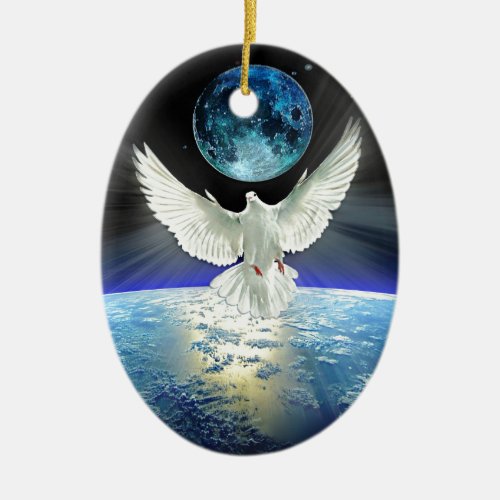 Dove of Peace over Planet Earth Sunrise Ceramic Ornament