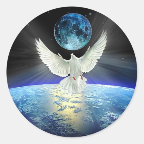 Dove of Peace over Planet Earth Sunrise Classic Round Sticker