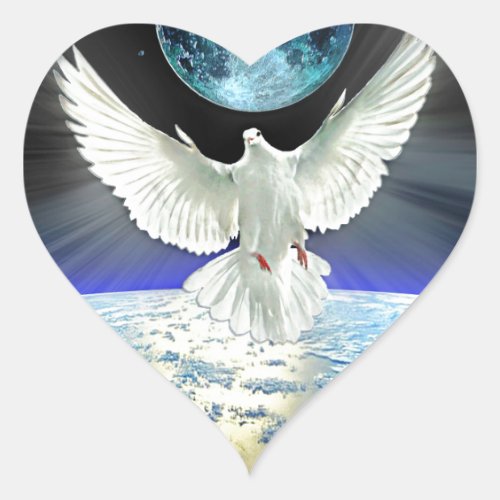 Dove of Peace over Planet Earth Sunrise Heart Sticker