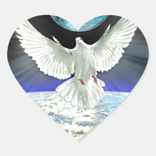 Dove of Peace over Planet Earth Sunrise Heart Sticker