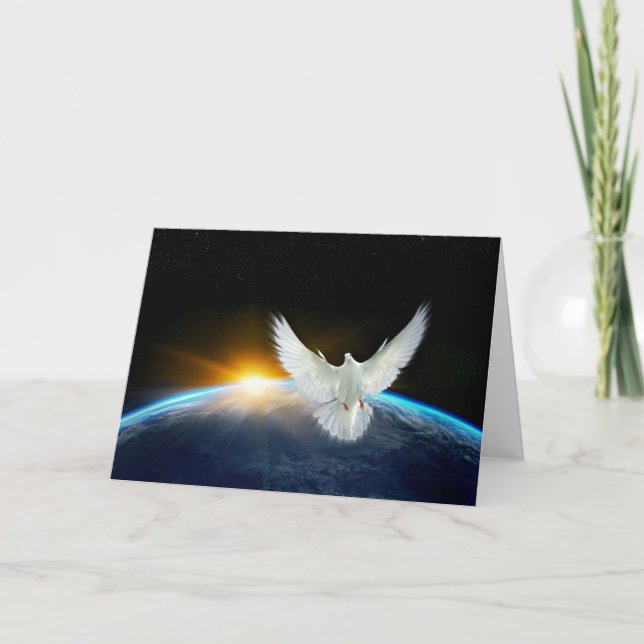 Dove of Peace over Planet Earth Sunrise Holiday Card (Front)
