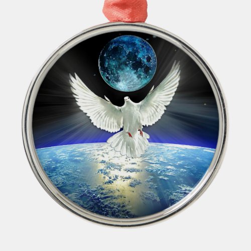 Dove of Peace over Planet Earth Sunrise Metal Ornament