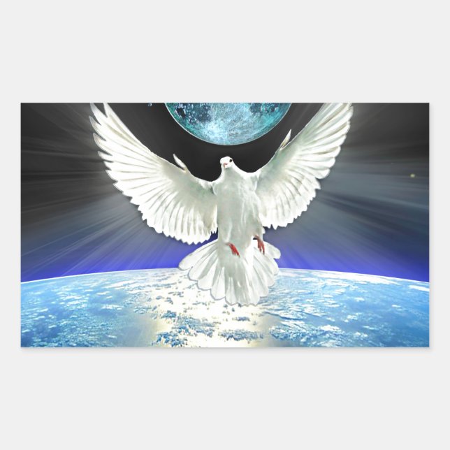 Dove of Peace over Planet Earth Sunrise Rectangular Sticker (Front)