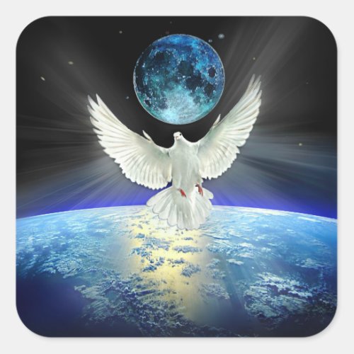 Dove of Peace over Planet Earth Sunrise Square Sticker