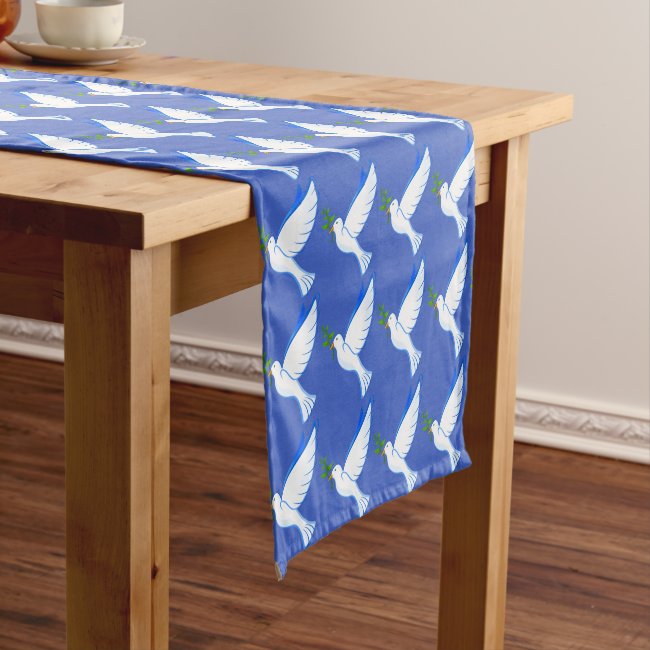 Dove of Peace Pattern Blue Table Runner
