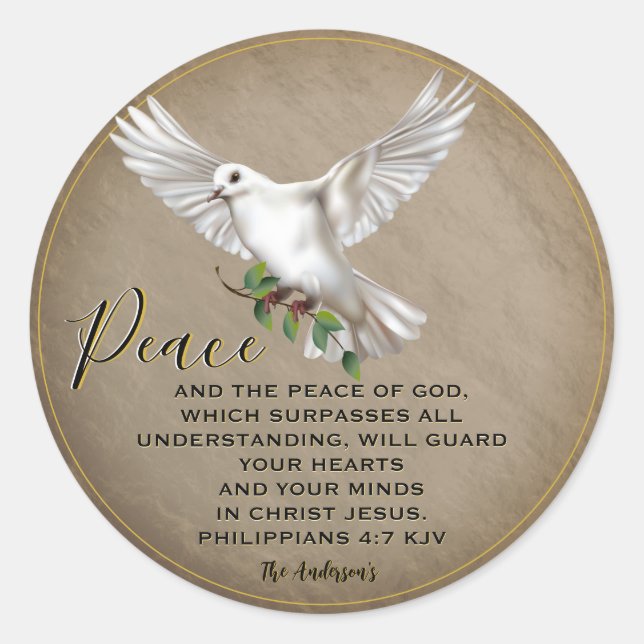Dove of Peace Personalized Scripture Verse Classic Round Sticker (Front)